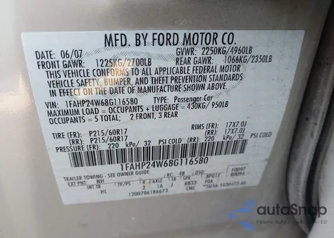 2008 Ford Taurus Sel z USA, uszkodzony, nr VIN 1FAHP24W68G116580